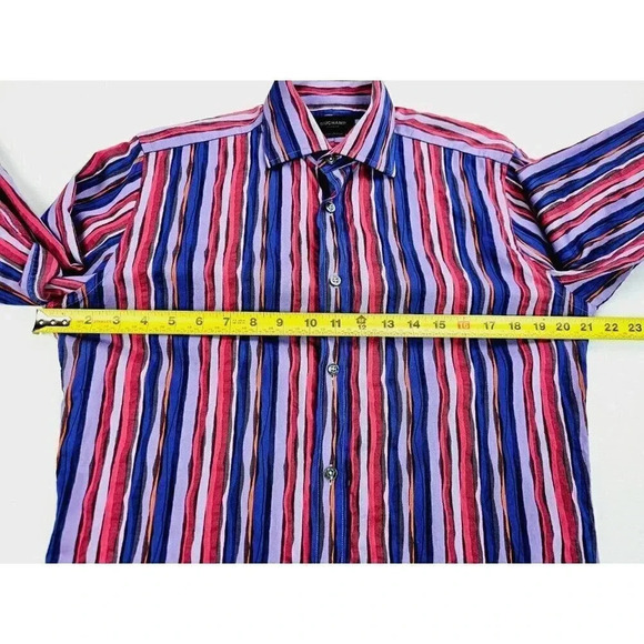 Duchamp London Size 15 Mens Multi Color Striped Spread Collar Cotton Men's Shirt - Picture 3 of 12